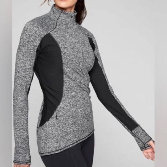 Athleta Running Wild Black Colorblock Marled Half Zip Pullover - Picture 1 of 9